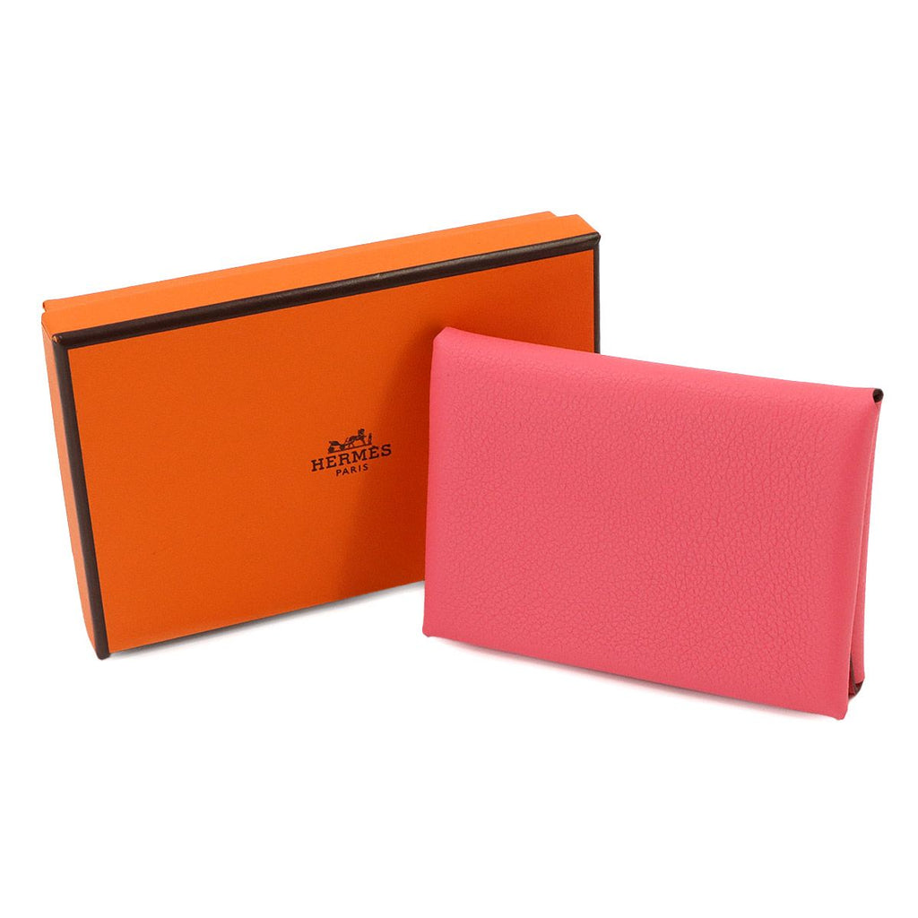 Hermes Calvi Duo Card Case Evercolor Rose Azalea Silver — view 2