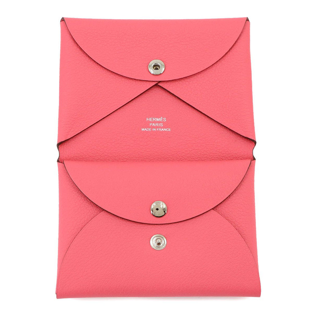 Hermes Calvi Duo Card Case Evercolor Rose Azalea Silver — view 6