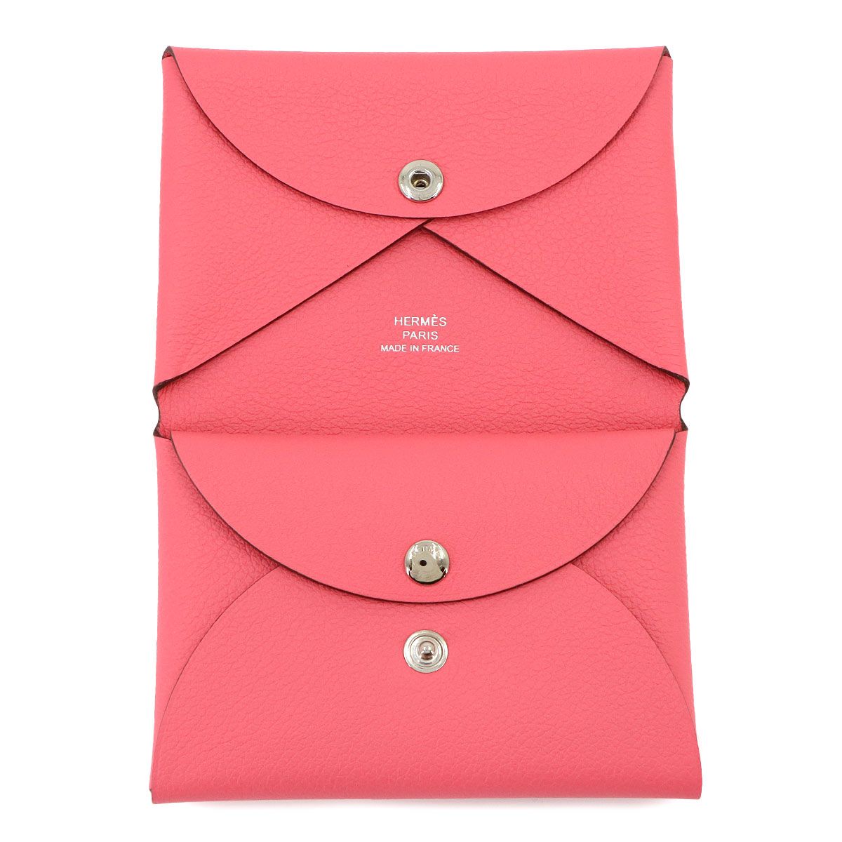 Hermes Calvi Duo Card Case Evercolor Rose Azalea Silver — view 6