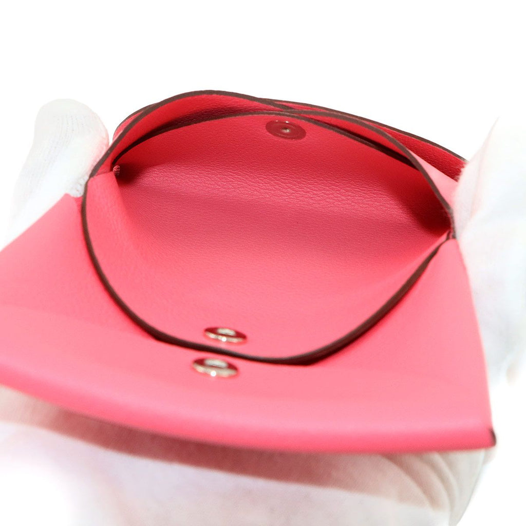 Hermes Calvi Duo Card Case Evercolor Rose Azalea Silver — view 7