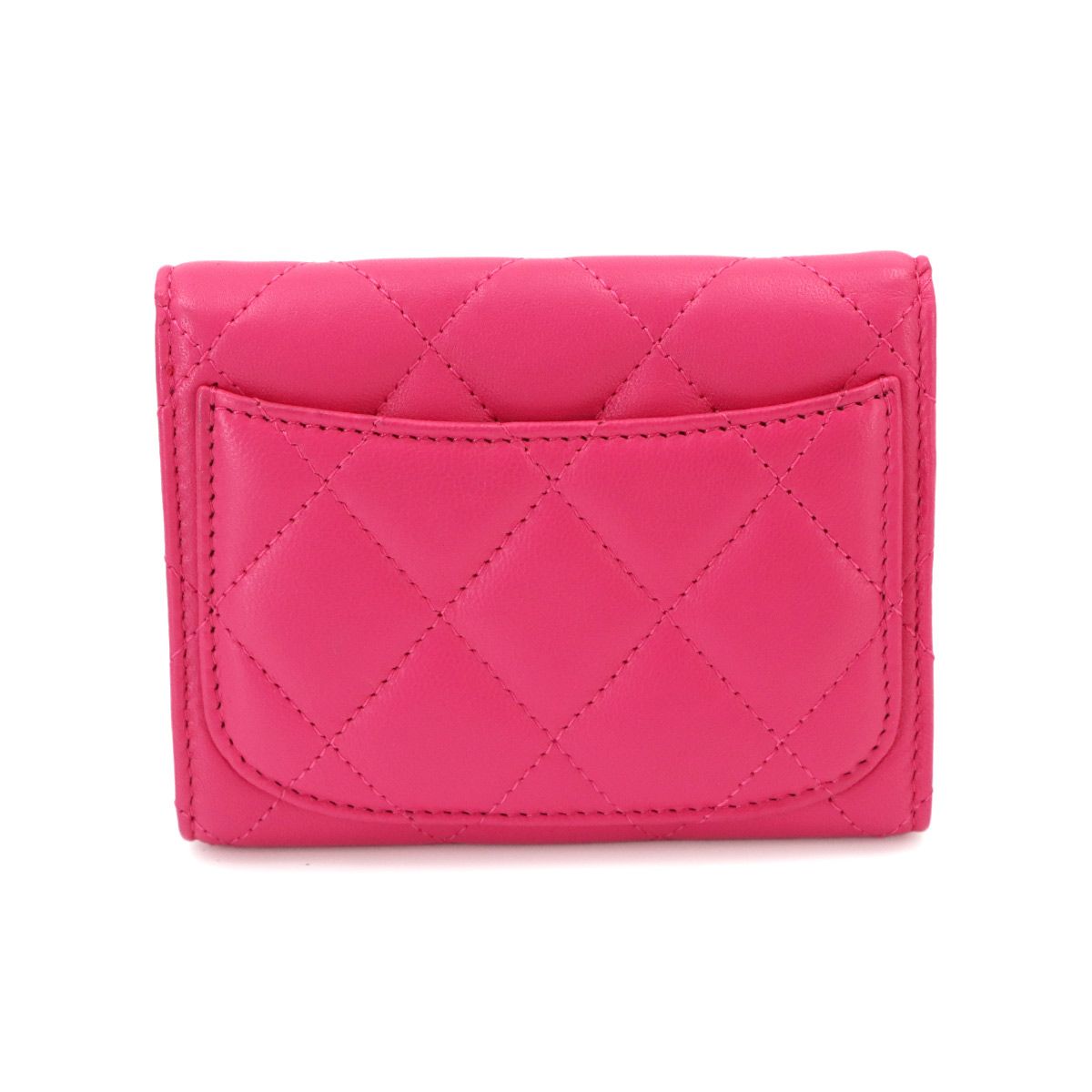Chanel Quilted Coin Purse Lambskin Pink CC Logo Silver — view 3
