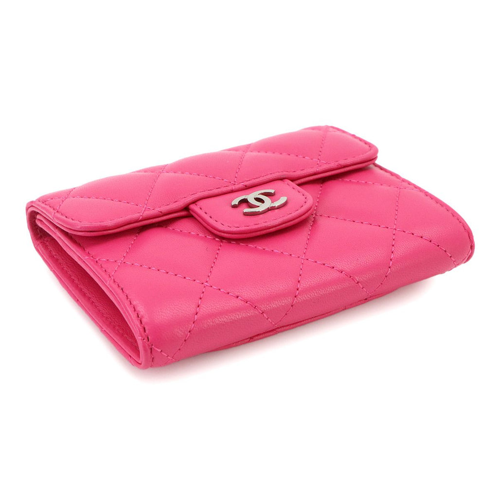 Chanel Quilted Coin Purse Lambskin Pink CC Logo Silver — view 4