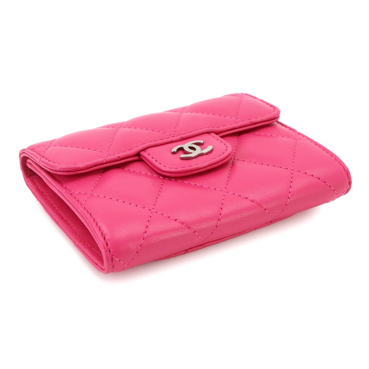 Chanel Quilted Coin Purse Lambskin Pink CC Logo Silver — view 4