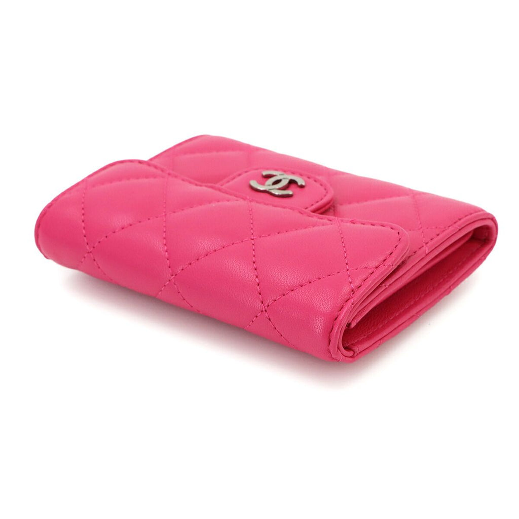 Chanel Quilted Coin Purse Lambskin Pink CC Logo Silver — view 5