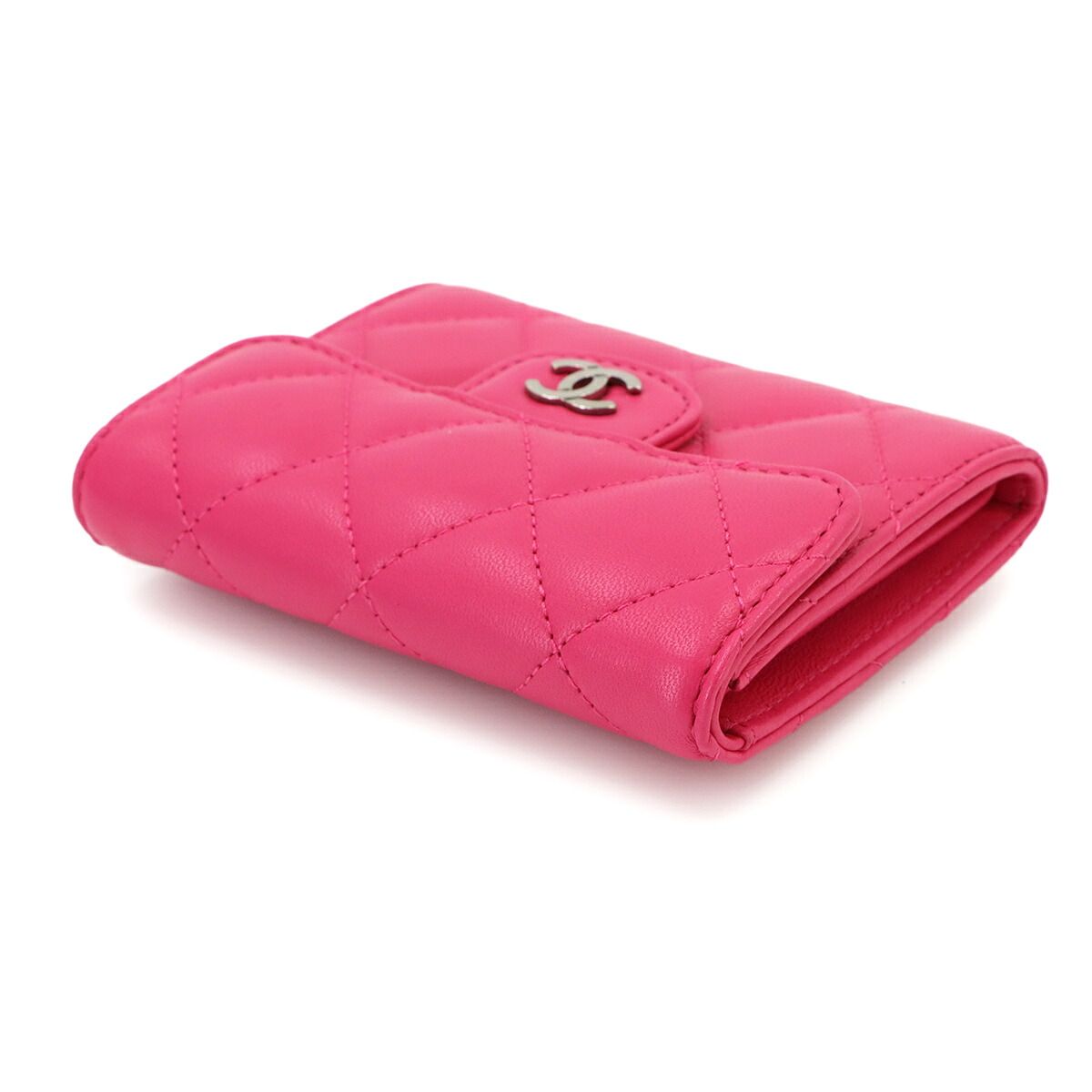 Chanel Quilted Coin Purse Lambskin Pink CC Logo Silver — view 5