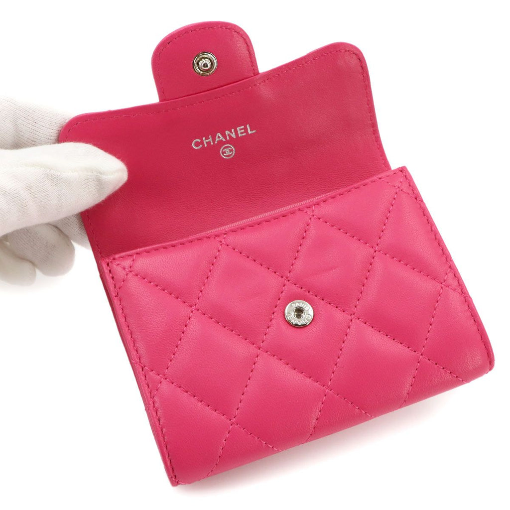 Chanel Quilted Coin Purse Lambskin Pink CC Logo Silver — view 6