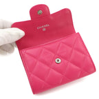 Chanel Quilted Coin Purse Lambskin Pink CC Logo Silver — view 6