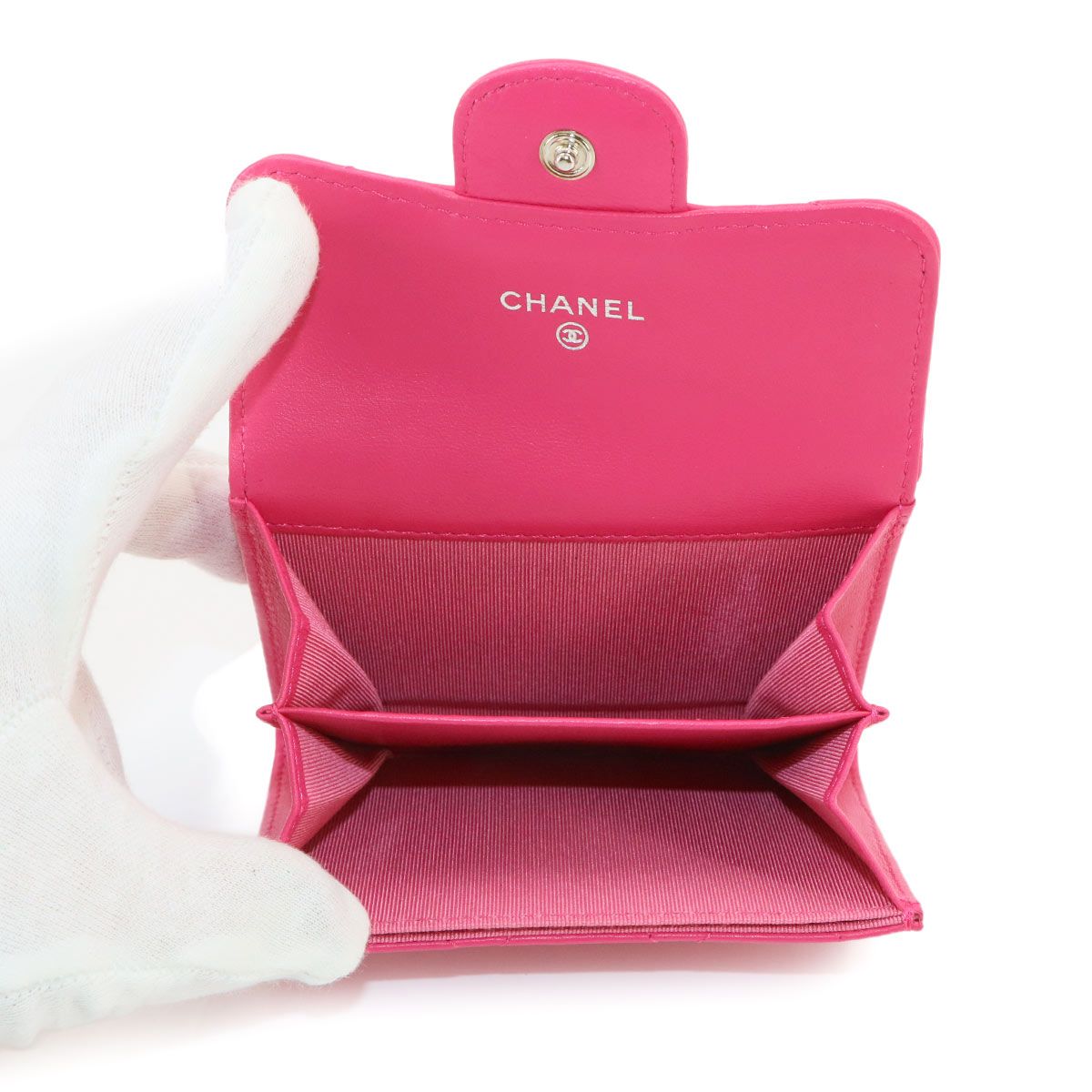 Chanel Quilted Coin Purse Lambskin Pink CC Logo Silver — view 7