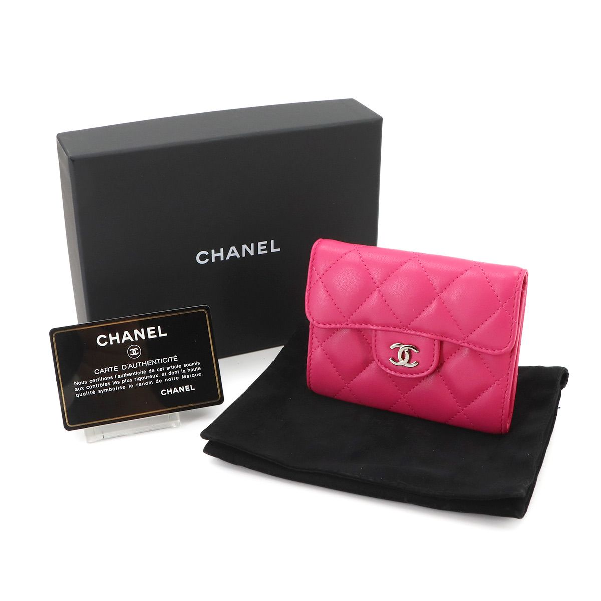 Chanel Quilted Coin Purse Lambskin Pink CC Logo Silver — view 2