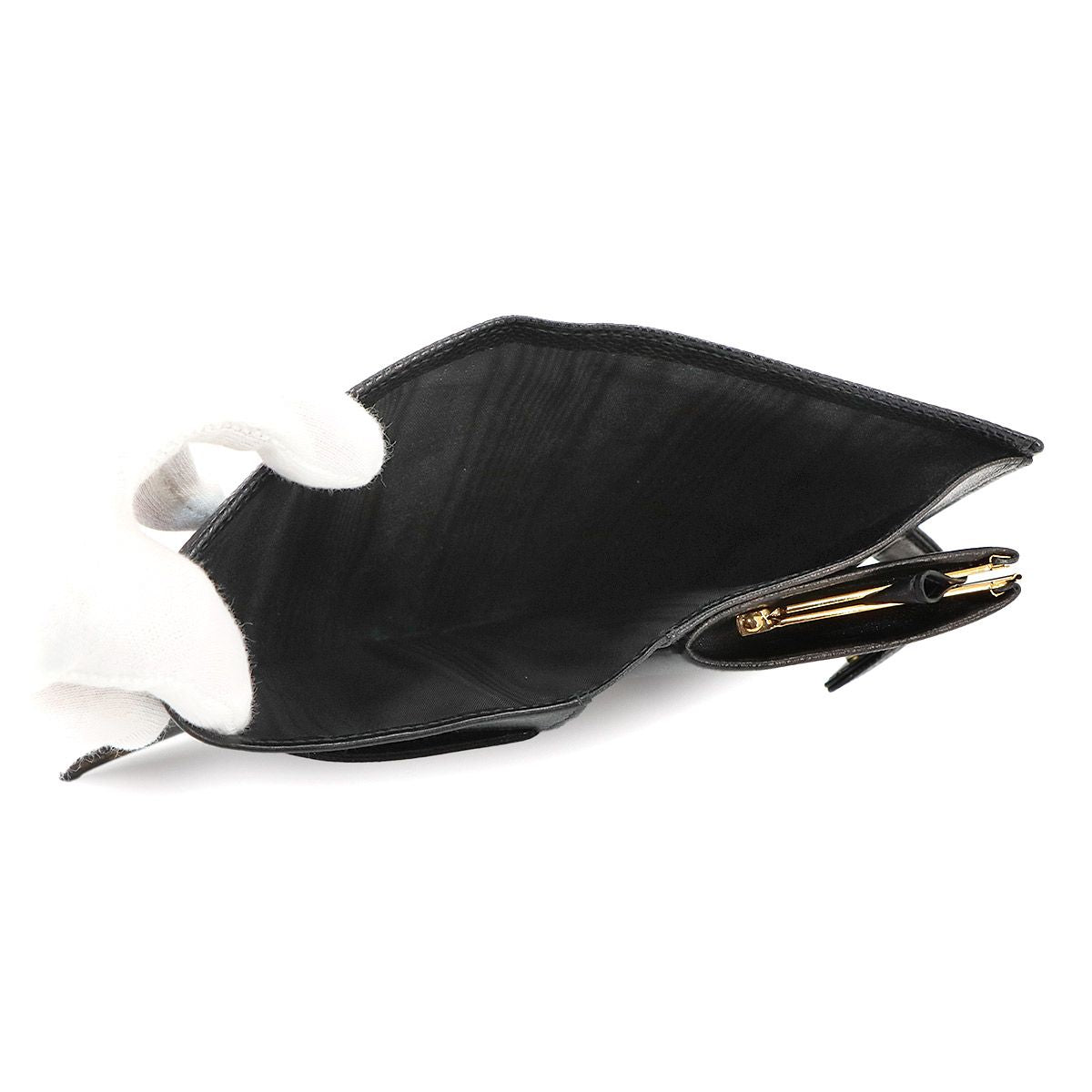 Chanel Caviar Leather Bifold Wallet Kiss Lock Black CC Logo — view 7