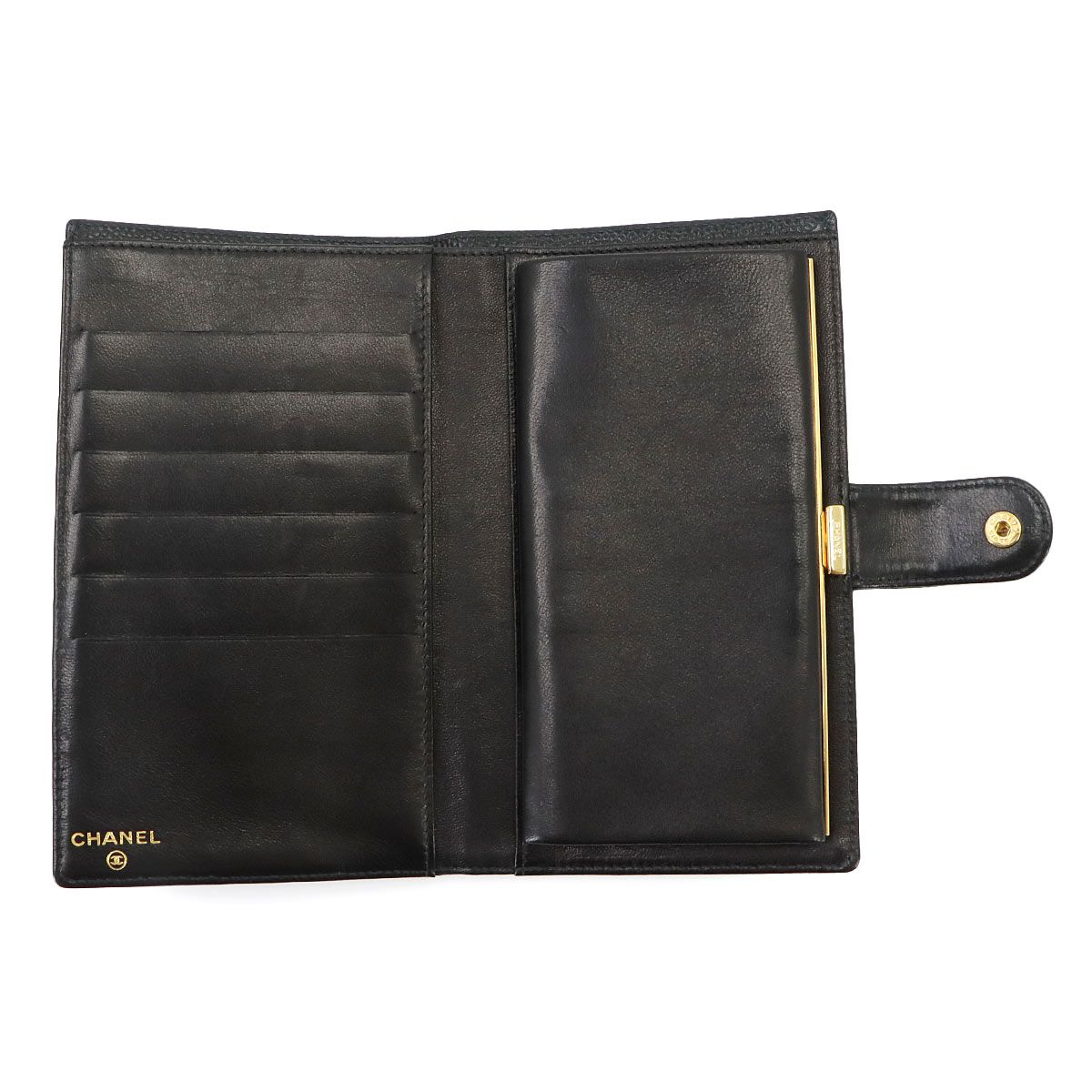 Chanel Caviar Leather Bifold Wallet Kiss Lock Black CC Logo — view 6