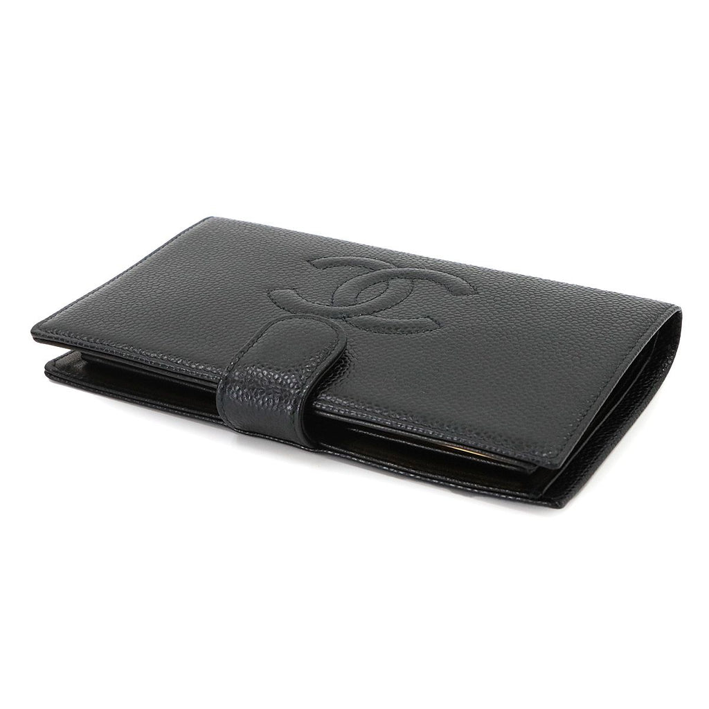 Chanel Caviar Leather Bifold Wallet Kiss Lock Black CC Logo — view 5