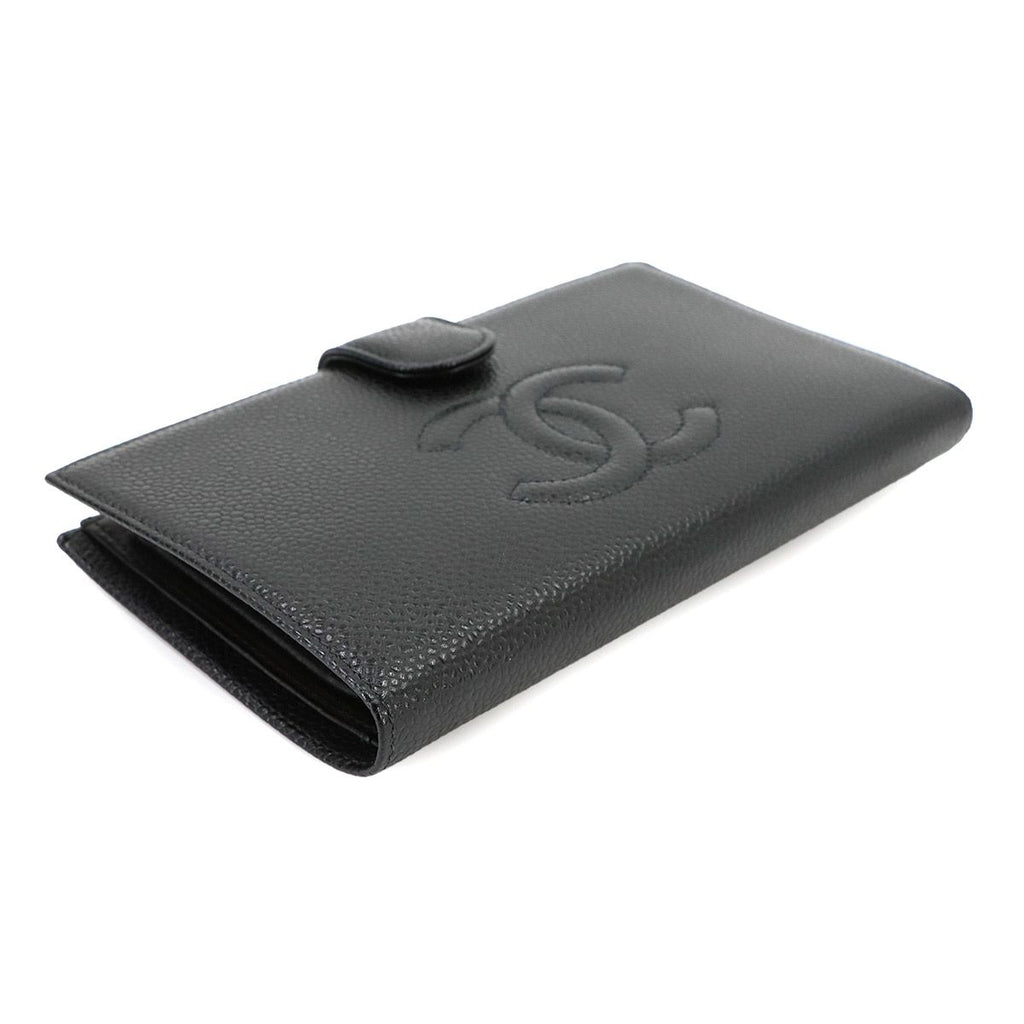 Chanel Caviar Leather Bifold Wallet Kiss Lock Black CC Logo — view 4