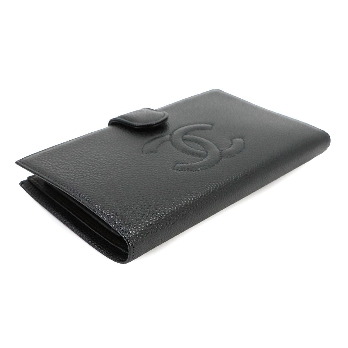 Chanel Caviar Leather Bifold Wallet Kiss Lock Black CC Logo — view 4