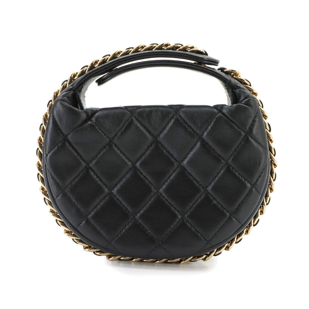 Chanel Quilted Hand Bag Leather Black Gold — view 2