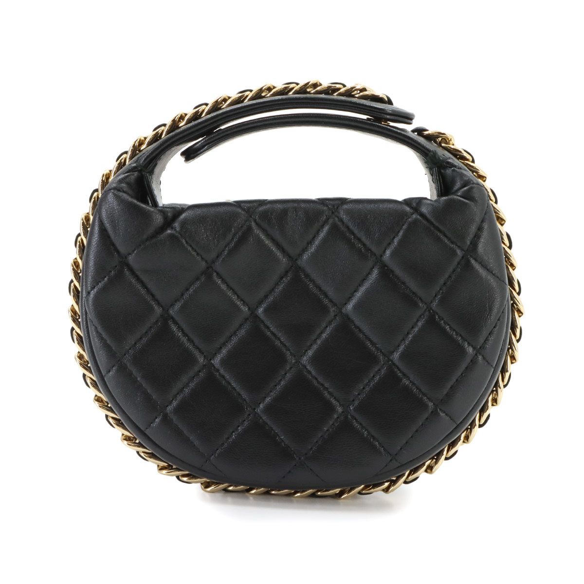 Chanel Quilted Hand Bag Leather Black Gold — view 2