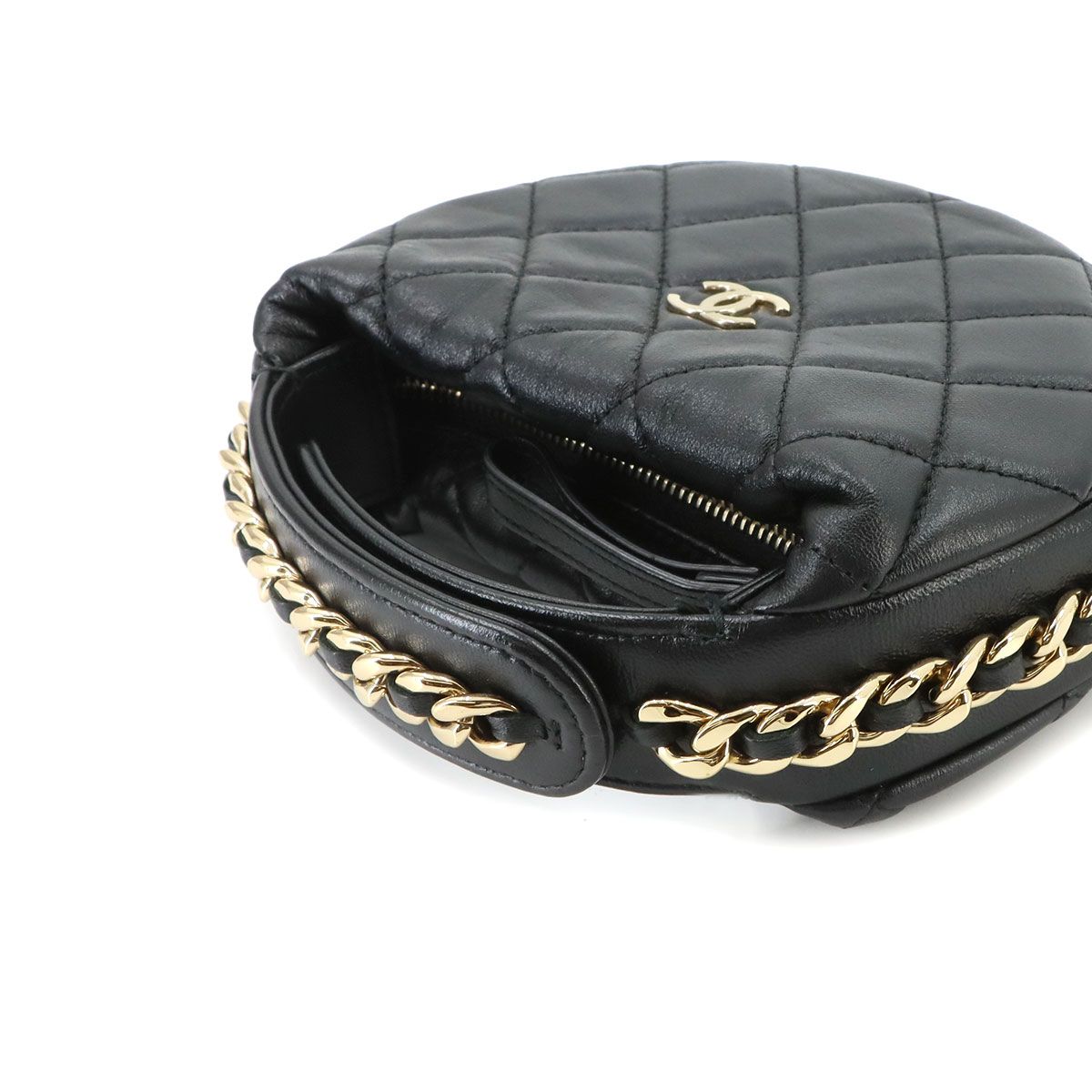 Chanel Quilted Hand Bag Leather Black Gold — view 5