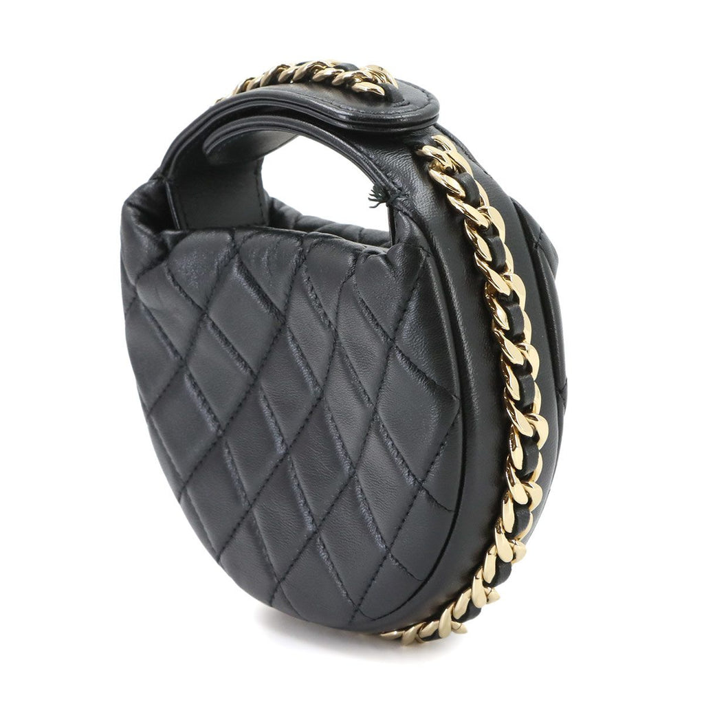 Chanel Quilted Hand Bag Leather Black Gold — view 3