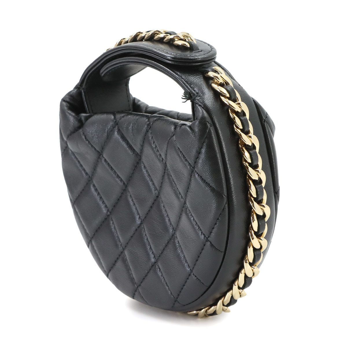 Chanel Quilted Hand Bag Leather Black Gold — view 3