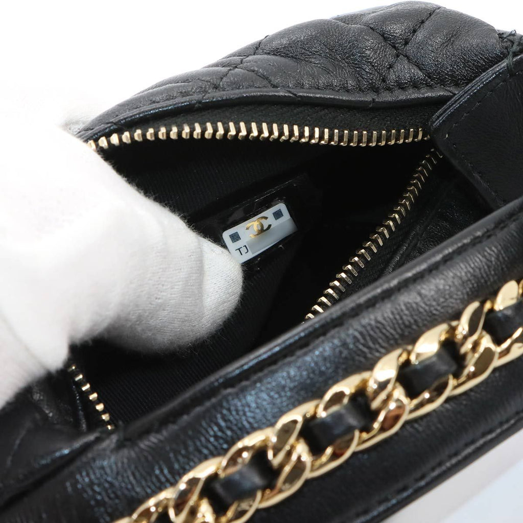 Chanel Quilted Hand Bag Leather Black Gold — view 8