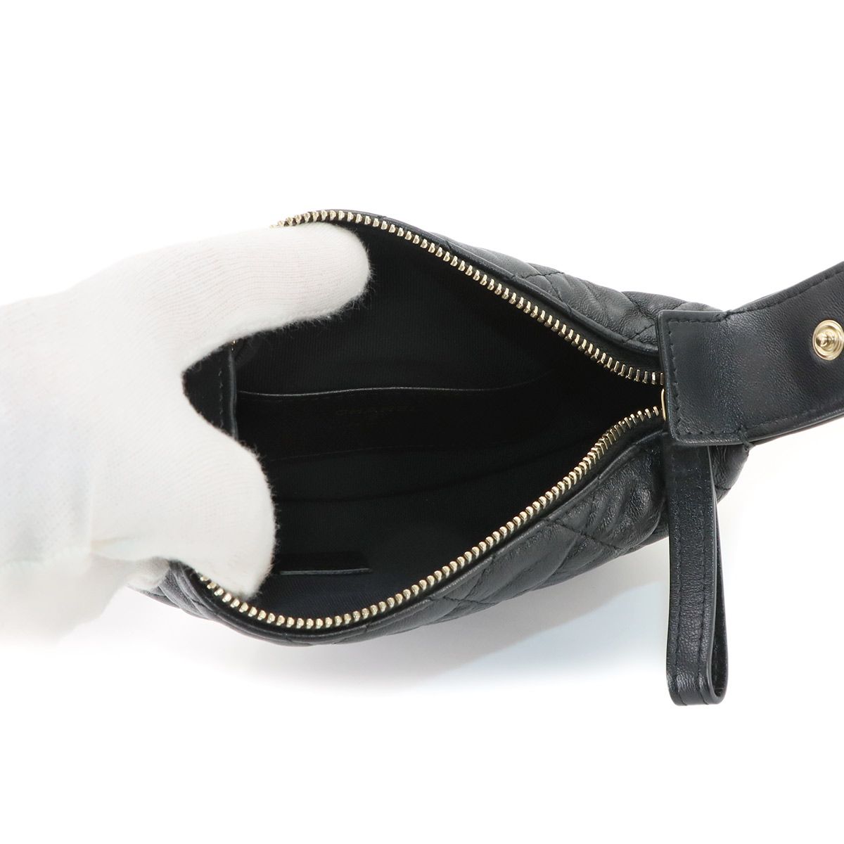 Chanel Quilted Hand Bag Leather Black Gold — view 6