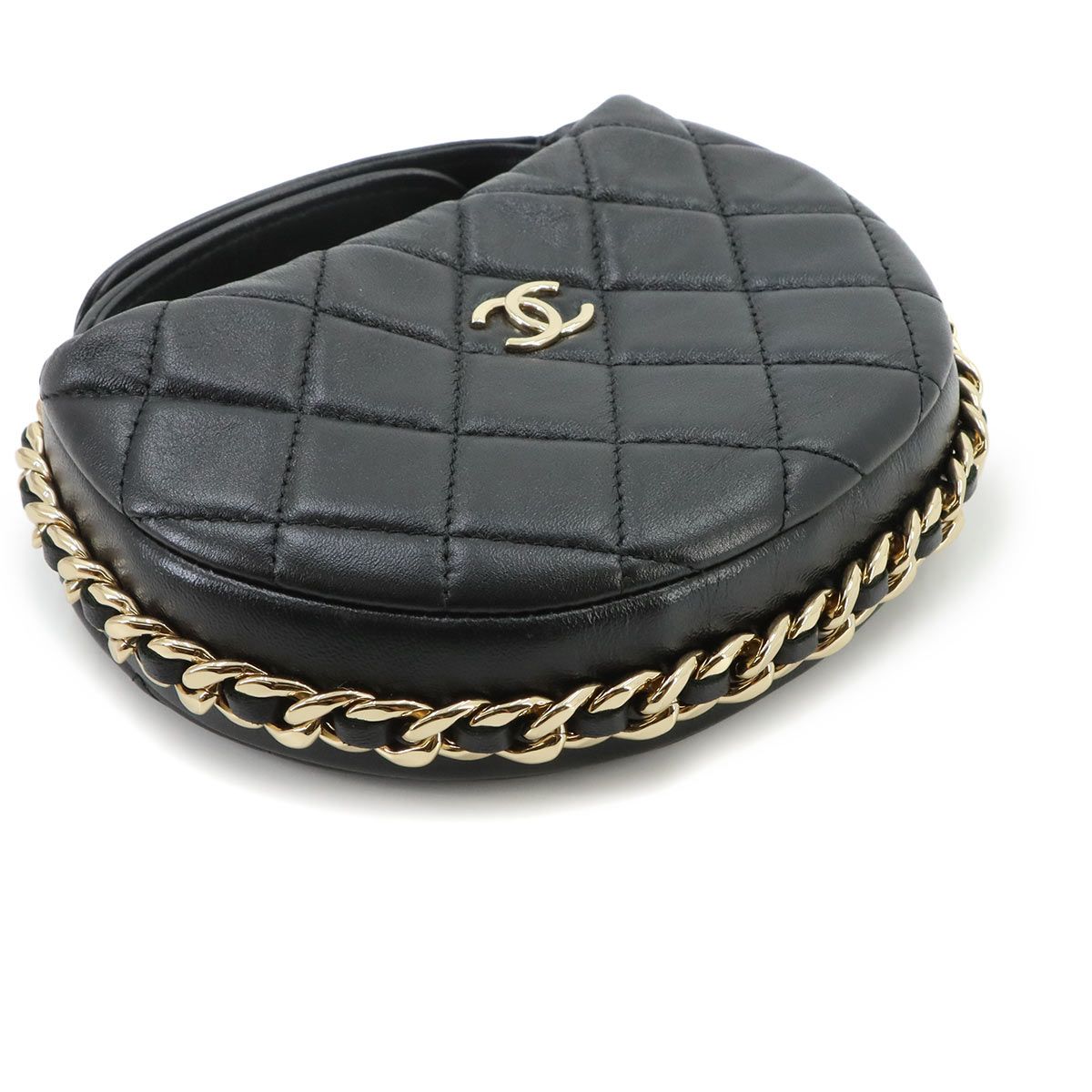 Chanel Quilted Hand Bag Leather Black Gold — view 4