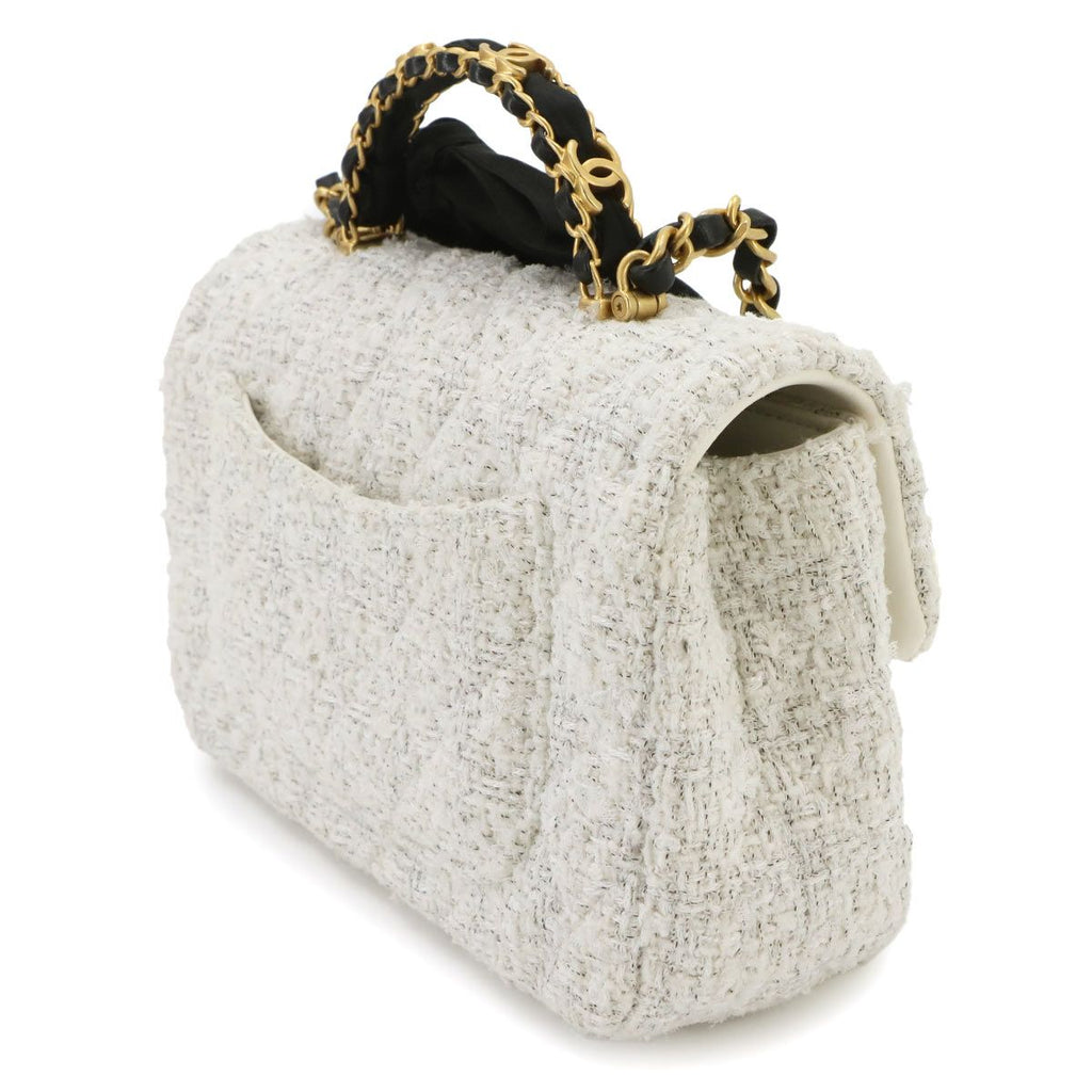 Chanel Quilted 2-Way Chain Shoulder Hand Bag Tweed White Gold — view 4
