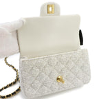 Chanel Quilted 2-Way Chain Shoulder Hand Bag Tweed White Gold — view 7