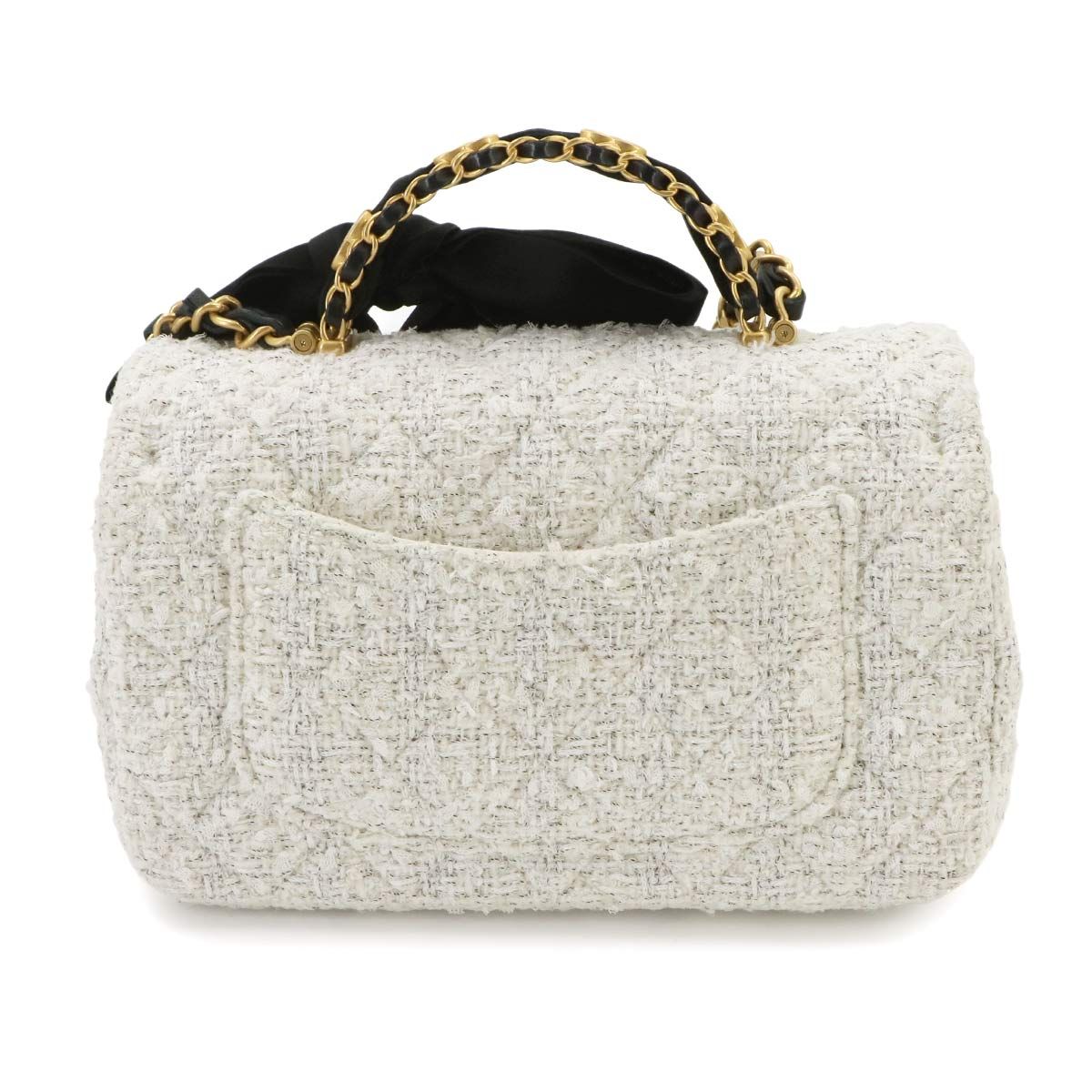 Chanel Quilted 2-Way Chain Shoulder Hand Bag Tweed White Gold — view 3