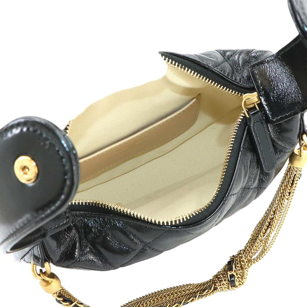 Chanel Quilted Hand Bag Leather Black Gold Vintage — view 6