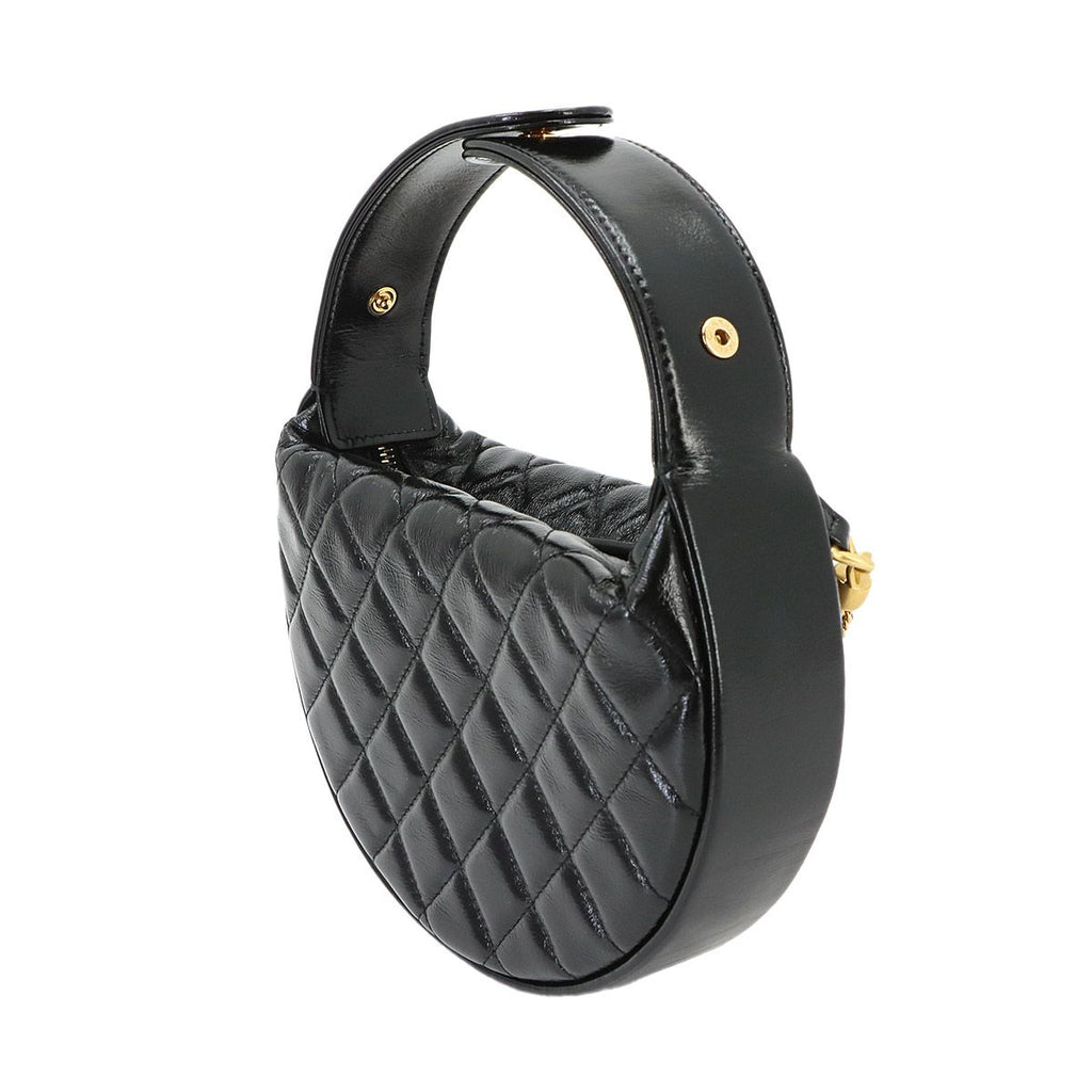 Chanel Quilted Hand Bag Leather Black Gold Vintage — view 3