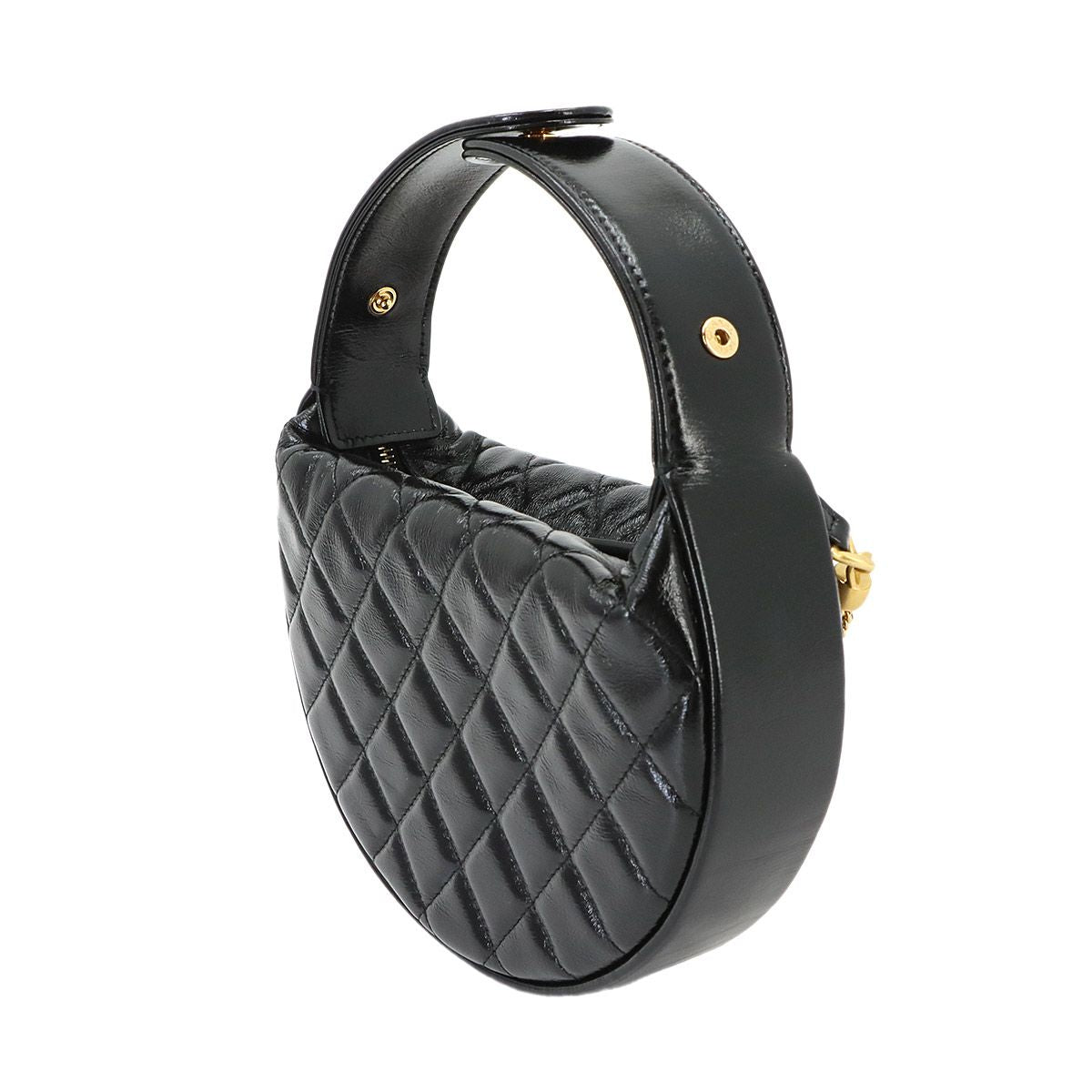 Chanel Quilted Hand Bag Leather Black Gold Vintage — view 3