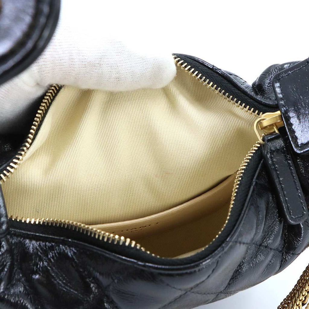 Chanel Quilted Hand Bag Leather Black Gold Vintage — view 8