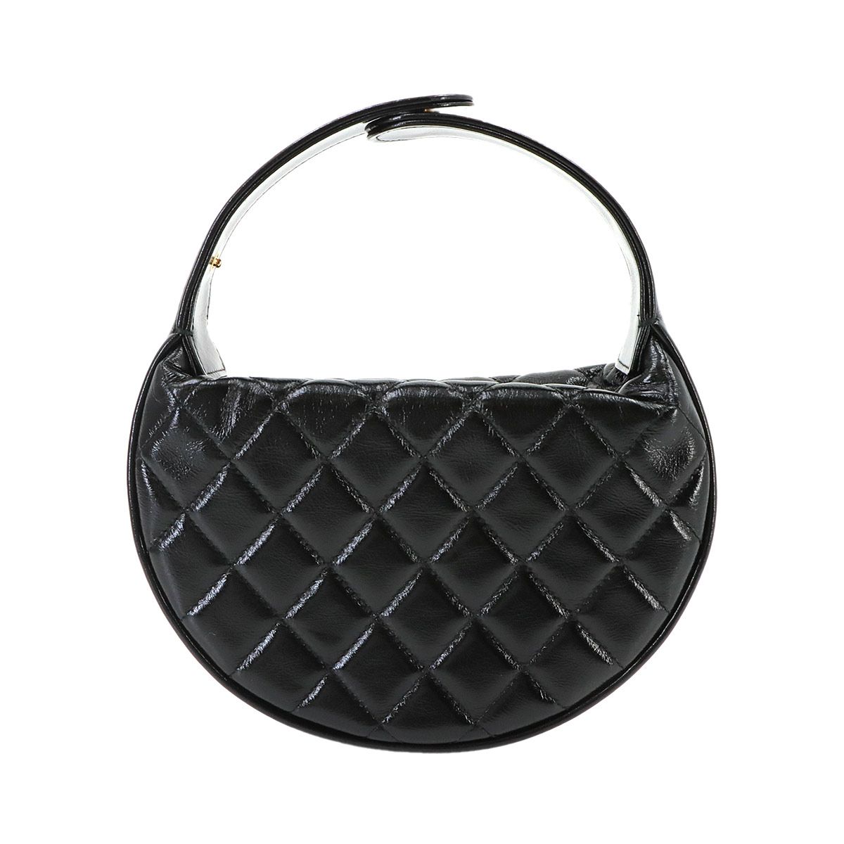 Chanel Quilted Hand Bag Leather Black Gold Vintage — view 2