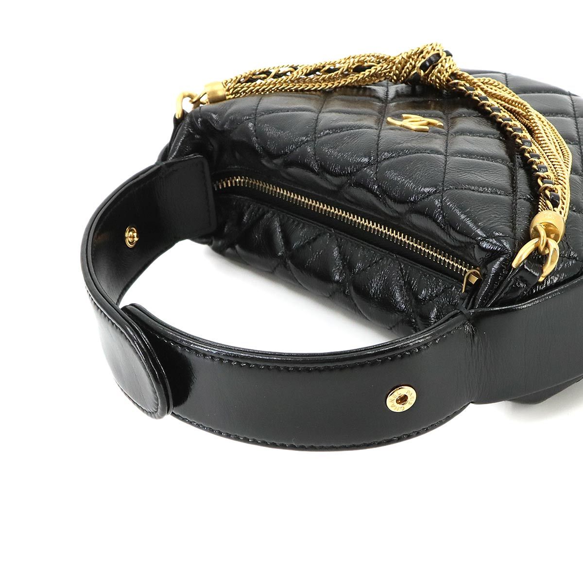 Chanel Quilted Hand Bag Leather Black Gold Vintage — view 5