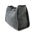 Chanel Deauville MM Chain Tote Bag Canvas Leather Gray Black Silver — view 4