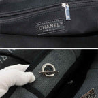 Chanel Deauville MM Chain Tote Bag Canvas Leather Gray Black Silver — view 8