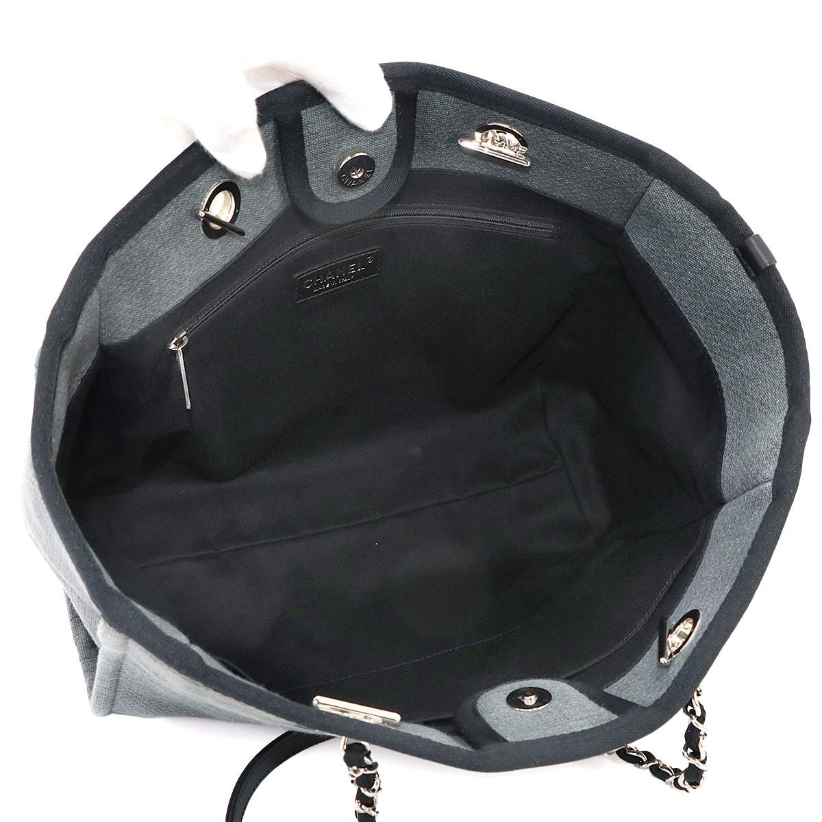 Chanel Deauville MM Chain Tote Bag Canvas Leather Gray Black Silver — view 7