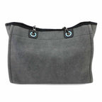 Chanel Deauville MM Chain Tote Bag Canvas Leather Gray Black Silver — view 3