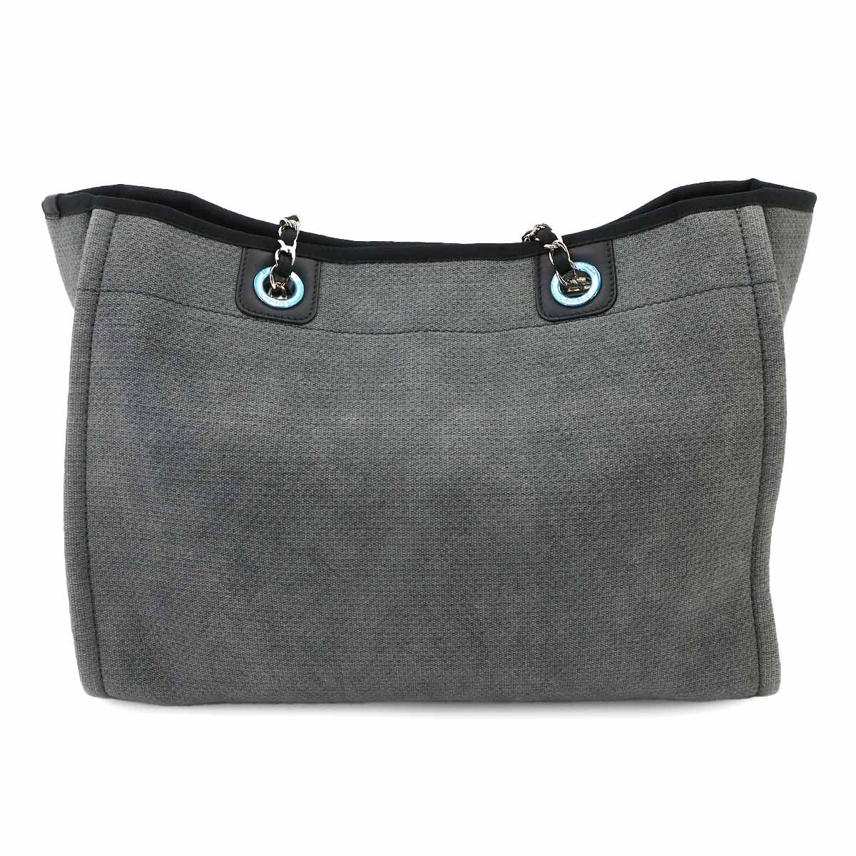 Chanel Deauville MM Chain Tote Bag Canvas Leather Gray Black Silver — view 3