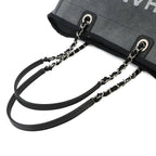 Chanel Deauville MM Chain Tote Bag Canvas Leather Gray Black Silver — view 6