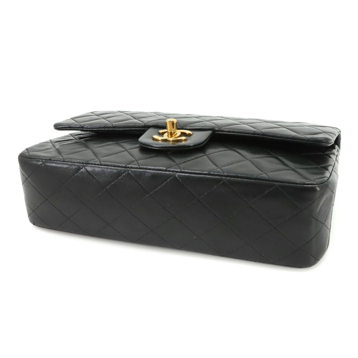 Chanel Quilted 25 Chain Shoulder Bag Lambskin Black Gold CC Logo — view 5