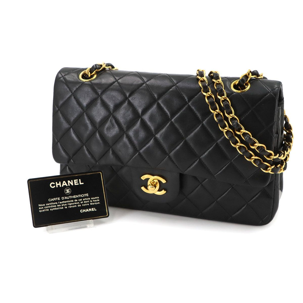 Chanel Quilted 25 Chain Shoulder Bag Lambskin Black Gold CC Logo — view 2