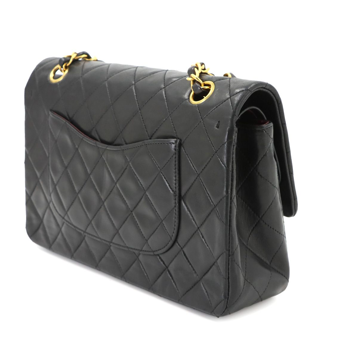 Chanel Quilted 25 Chain Shoulder Bag Lambskin Black Gold CC Logo — view 4