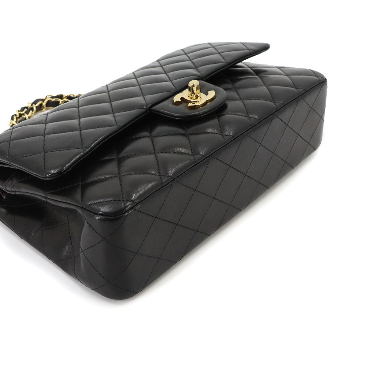 Chanel Quilted 25 Chain Shoulder Bag Lambskin Black Gold CC Logo — view 5