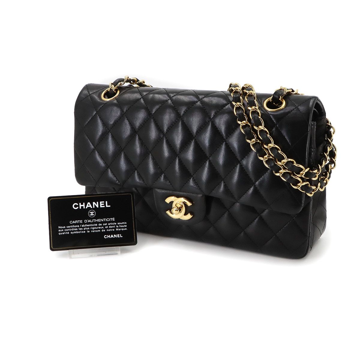Chanel Quilted 25 Chain Shoulder Bag Lambskin Black Gold CC Logo — view 2