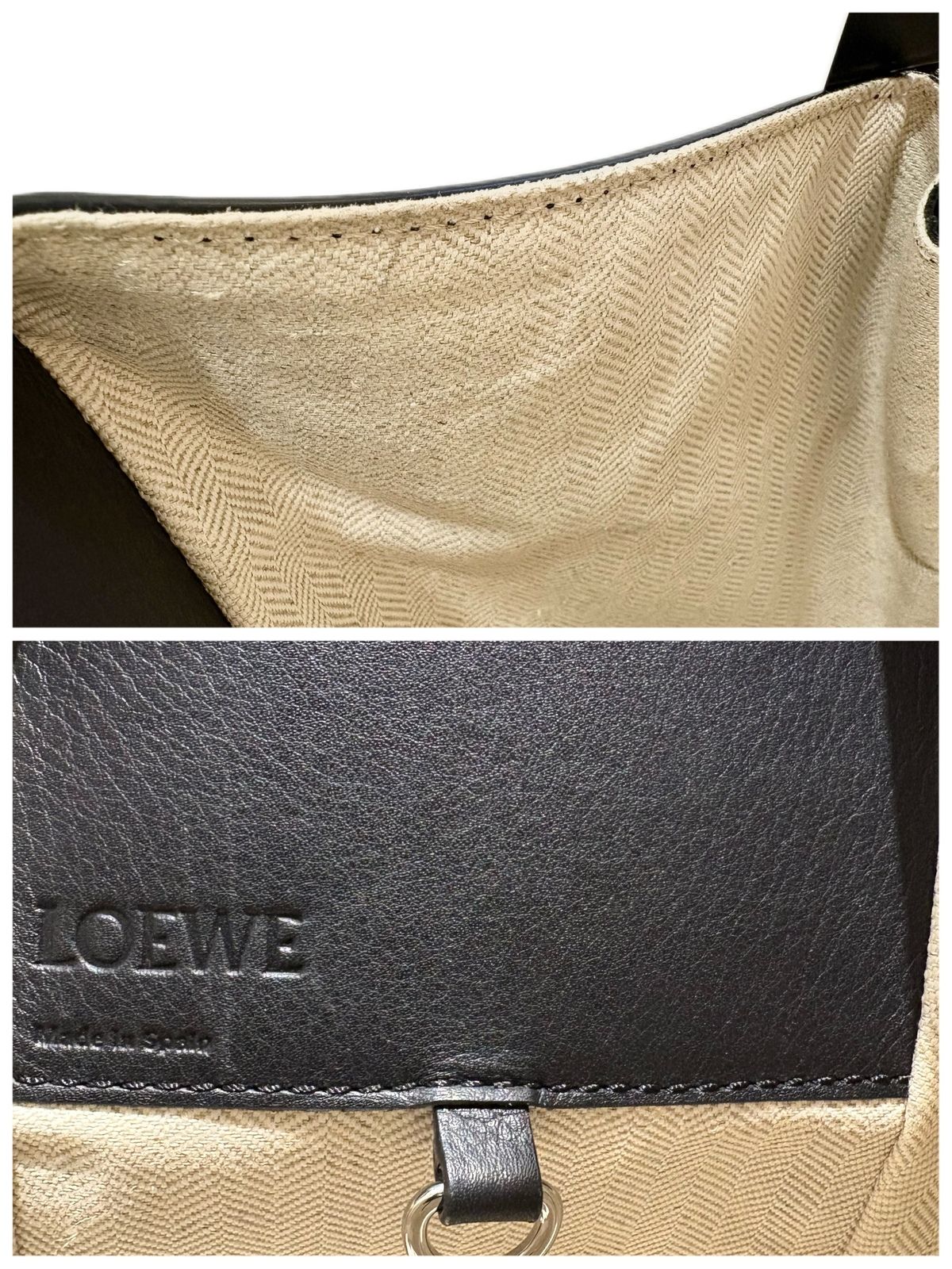 Loewe Hammock Bag Small White Khaki Black Leather Handbag — view 6