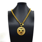 Chanel Necklace Vintage CC Logo Round Circle Gold Plated — view 7