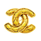 Chanel Brooch Vintage CC Logo Quilted Gold Plated