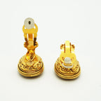 Chanel Earrings Vintage CC Logo Oval Gold Plated Gripoix Red — view 3